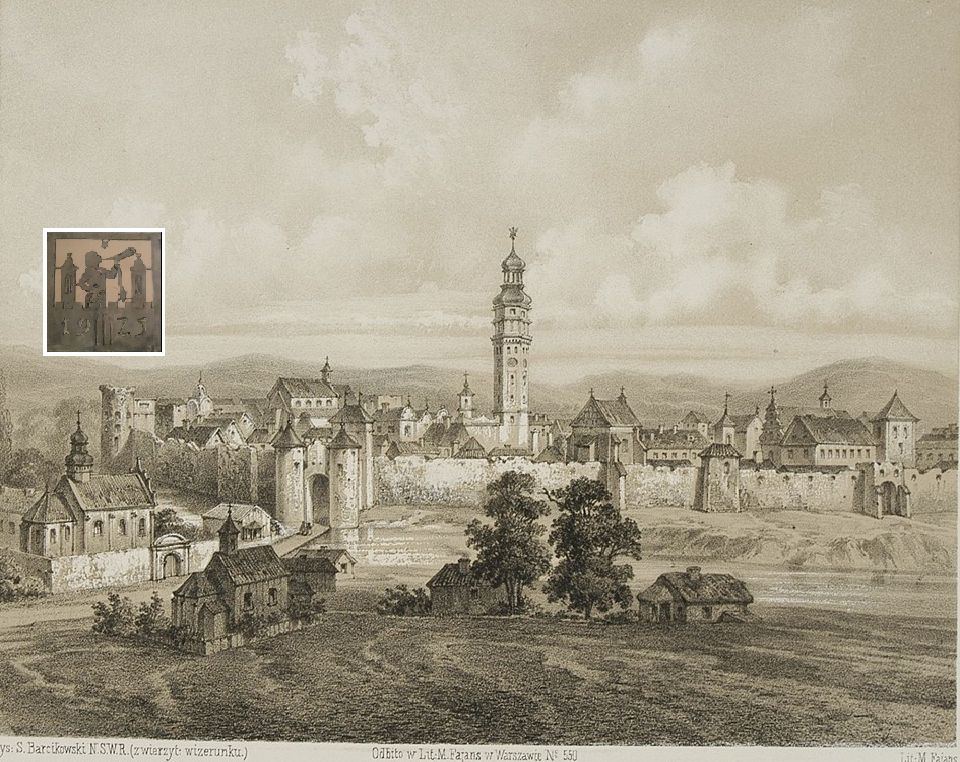 Kalisz w XVIII wieku Litografia Maksymiliana Fajansa wg rys. Stanisława Barcikowskiego [w:] Album kaliskie Edwarda Staweckiego, <a href=